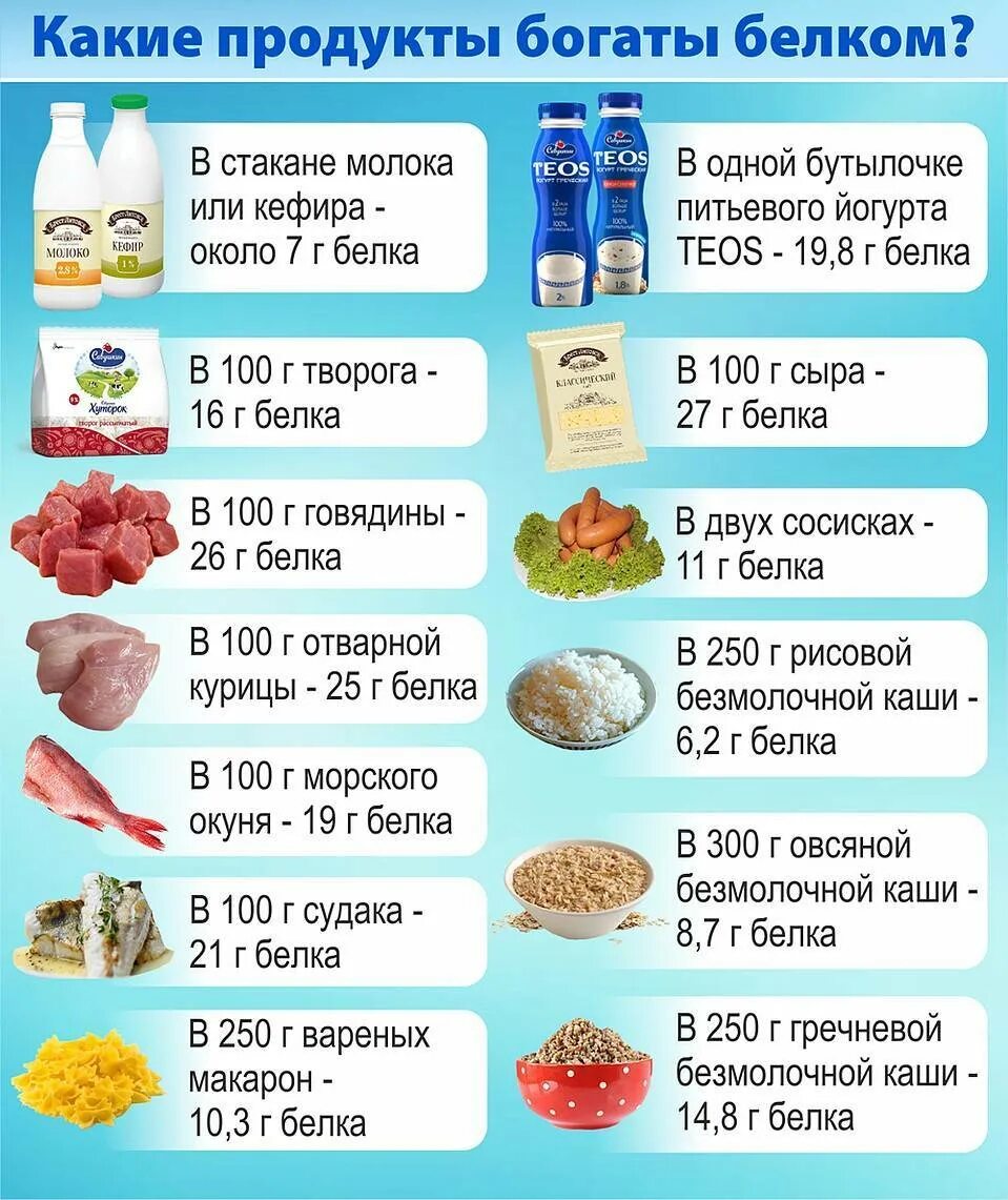 В каких продуктах сколько белка