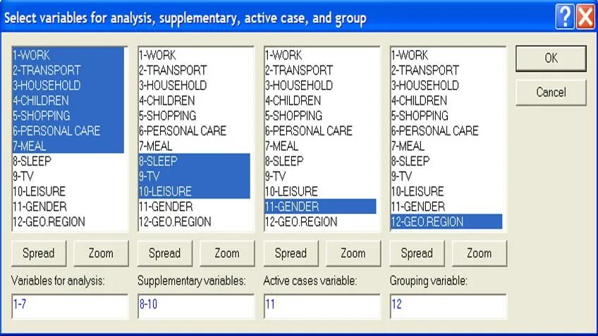 Select variables