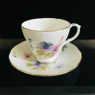 Duchess Tea cup and saucer England Fine bone china Morning glory floral purple p