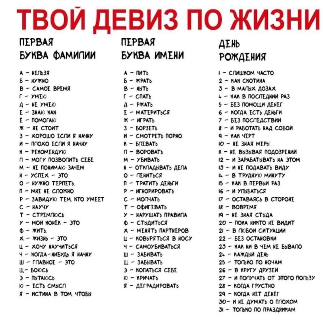 Название 10 жизней. Веселый девиз по жизни. Девиз по жизни по первым буквам. Шуточный девиз по жизни. Твой девиз по жизни.