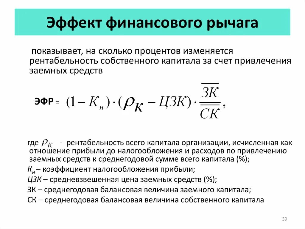 Оценка финансового рычага. Эффект финансового рычага формула. Эффект финансового левериджа (рычага. Формула расчёта коэффициента рентабельности совокупного капитала. Коэффициент плечо финансового рычага.