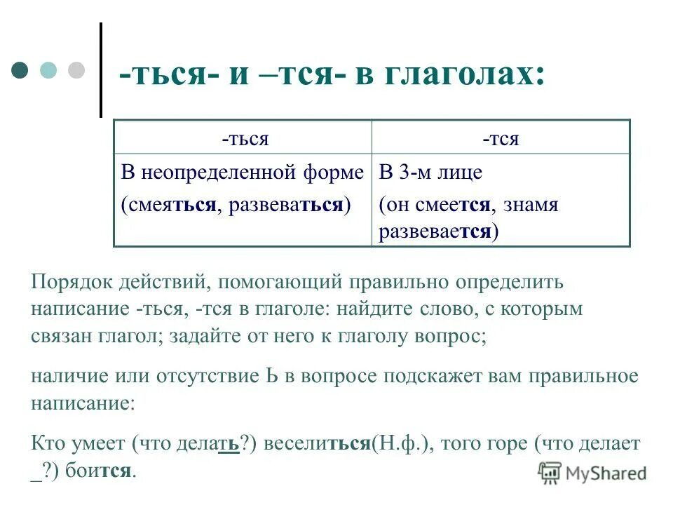 Ться пишется когда глагол отвечает на вопросы