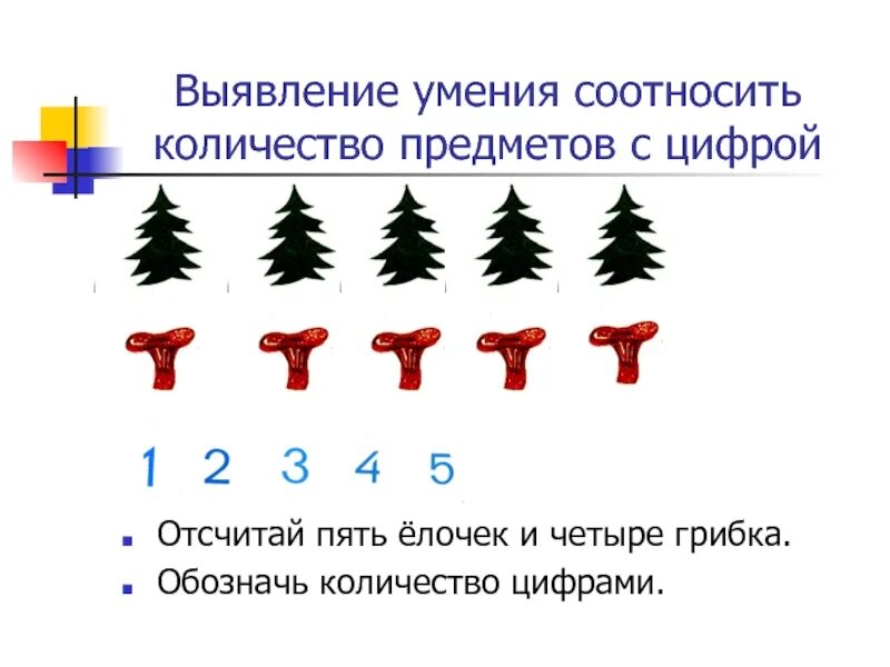 Счет предметов признак. Соотнесение предметов с числом. Обозначь цифрой количество предметов. Обозначение количества предметов цифрой. Соотносить цифру и число предметов.