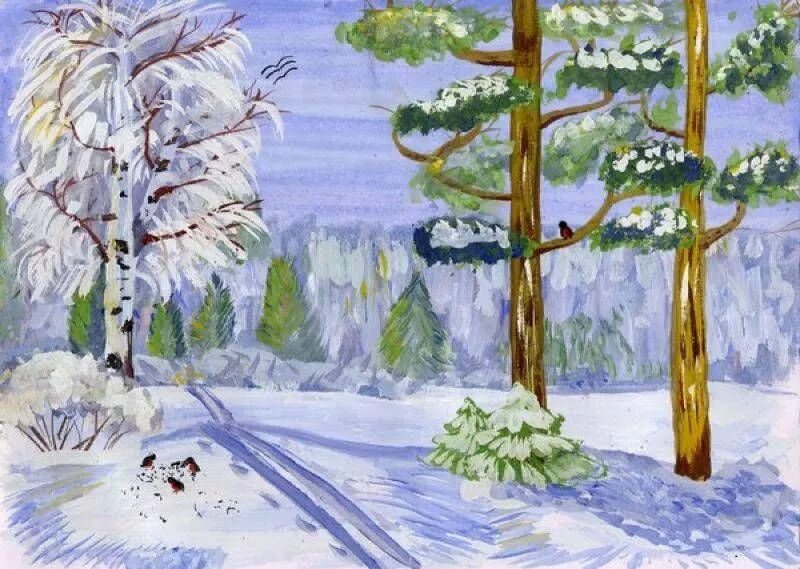 Рисование леса зимой