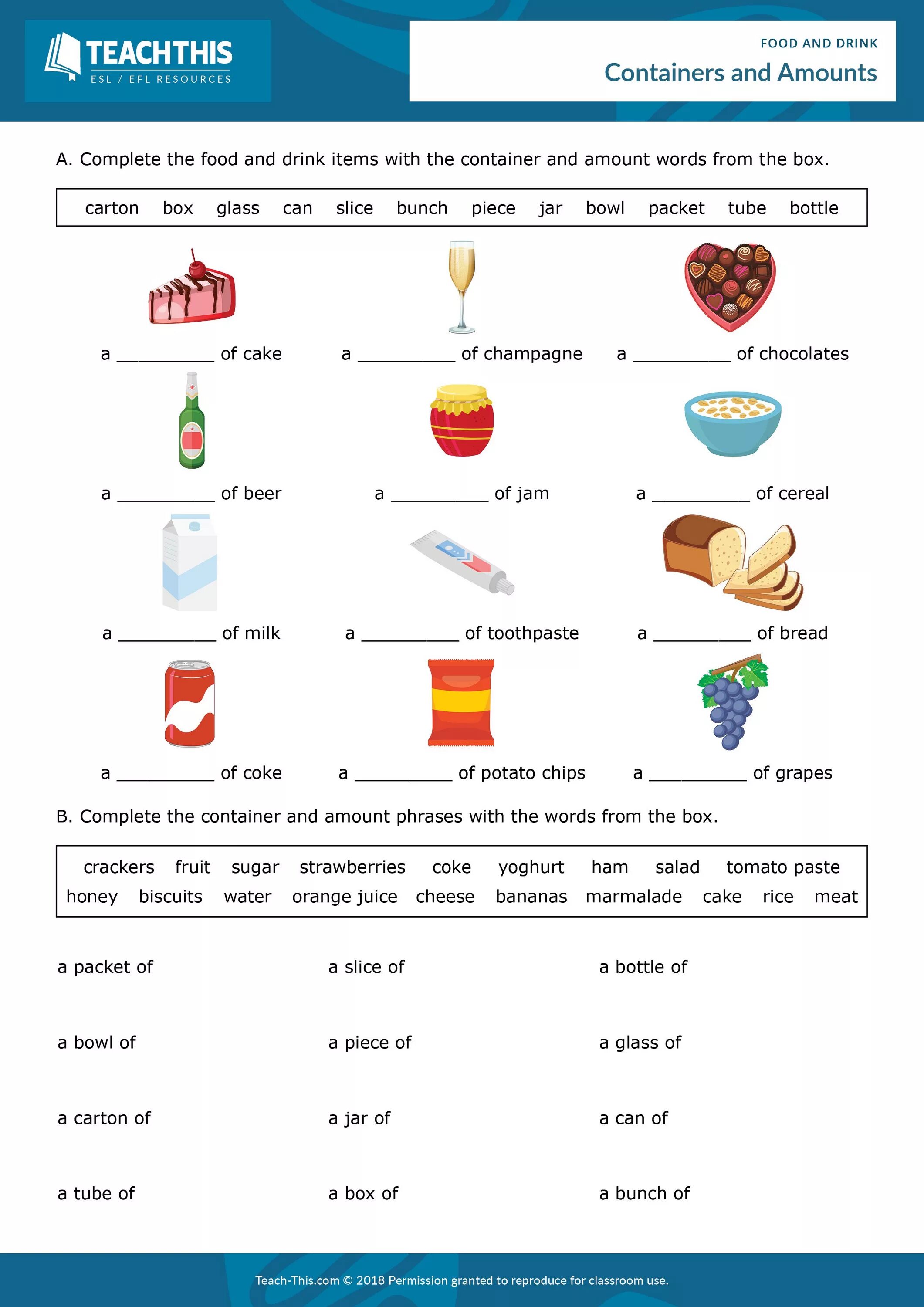 Containers and Quantities ESL Worksheet ответы. Containers в английском языке упражнения. Food Container в англ. Английский язык для детей Containers Worksheets.