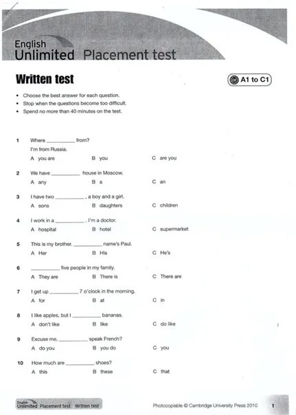 English test with answer. Placement Test a1-a2. Placement Test written Test ответы. Placement Test 2 ответы. English Grammar Placement Test ответы.