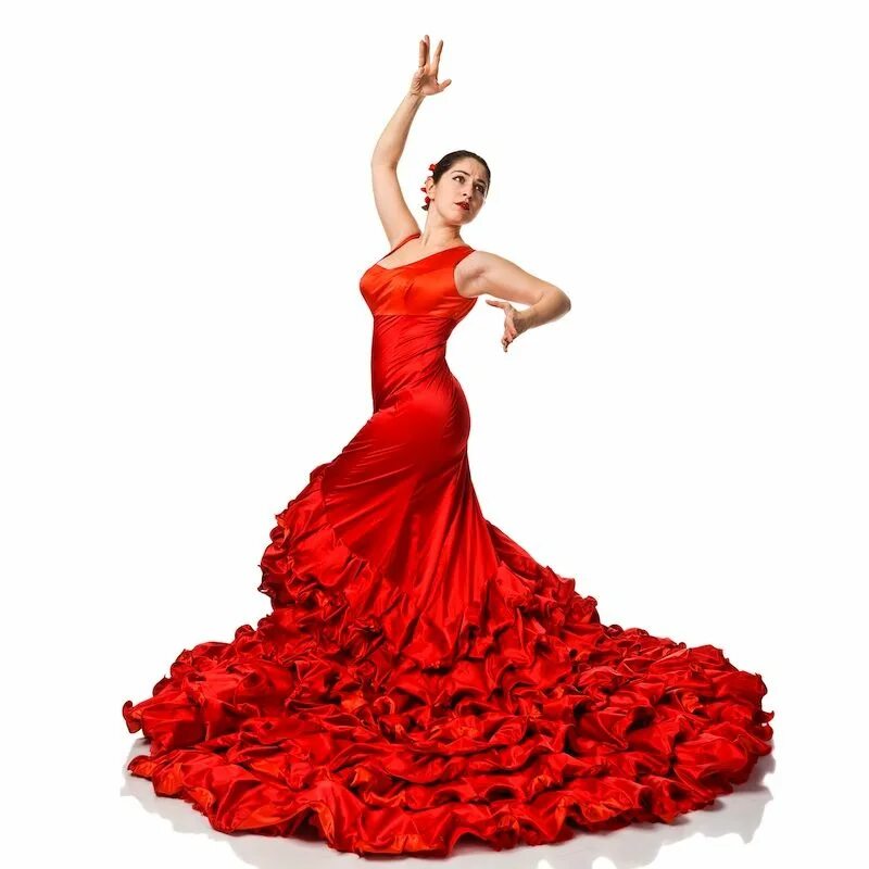 Уважаемая испанка. Испанская красавица в Красном платье. Женщина танцует фламенко. Платье для испанского танца в ярких цветных. Испанский танец фламенко.