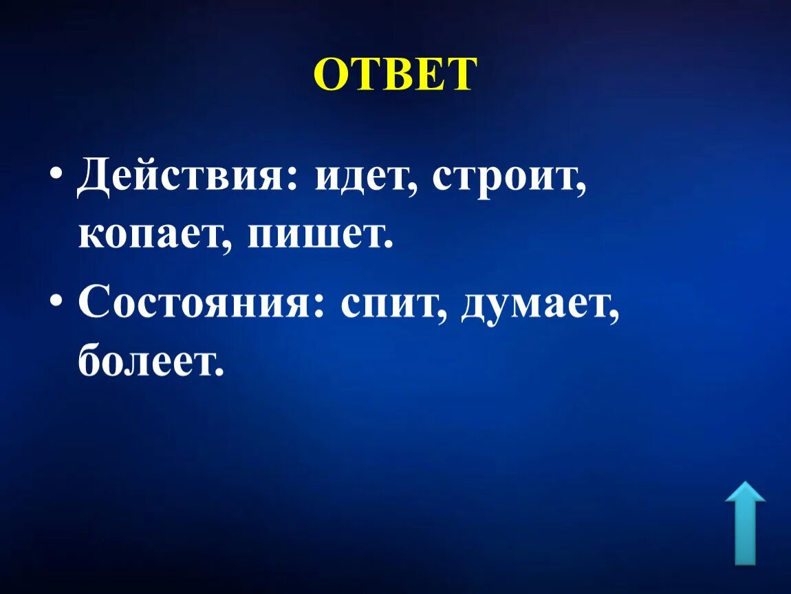 Действующей ответов. Ответы на действие.