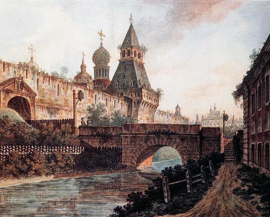 Никольские ворота Кремля и Алевизов ров. Москва 1800 года на картинах Федора Алексеева.