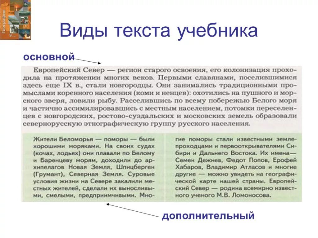 Основной учебник. Дополнительный текст в учебнике пример. Виды текстов в учебнике. Текст учебника. Типы текстов в учебниках по истории.