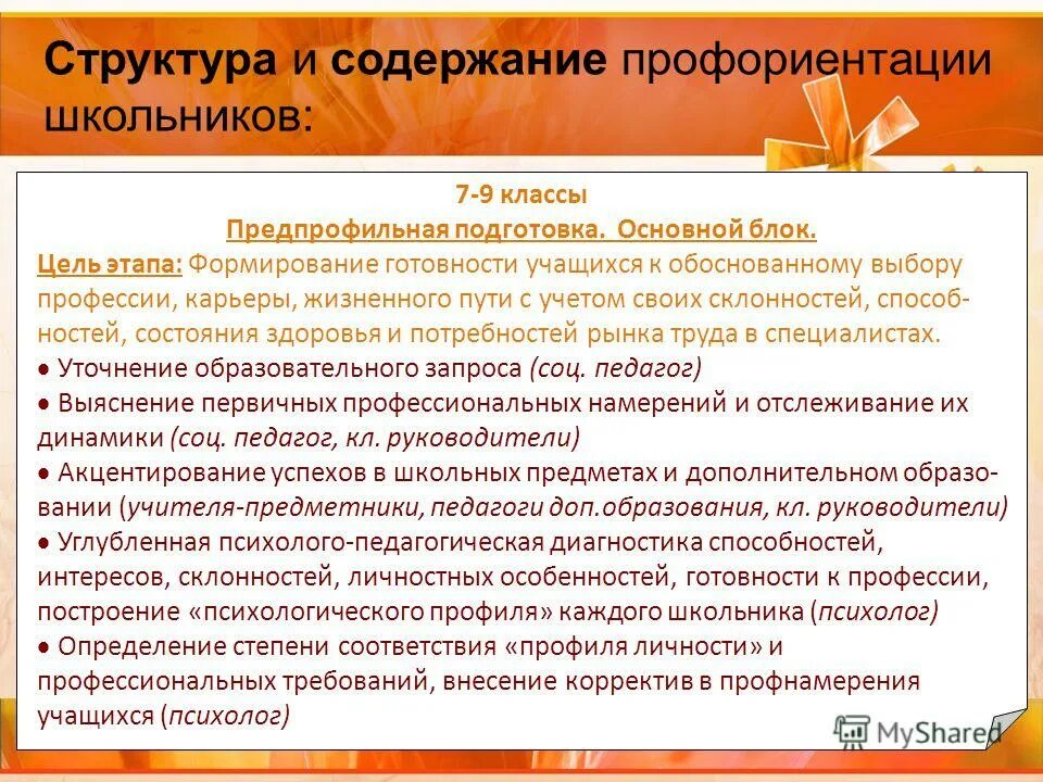 Профориентация работа в школе. Содержание профориентации. Этапы профориентации. Содержание профессиональной ориентации. Проведение профориентационной работы в школе.