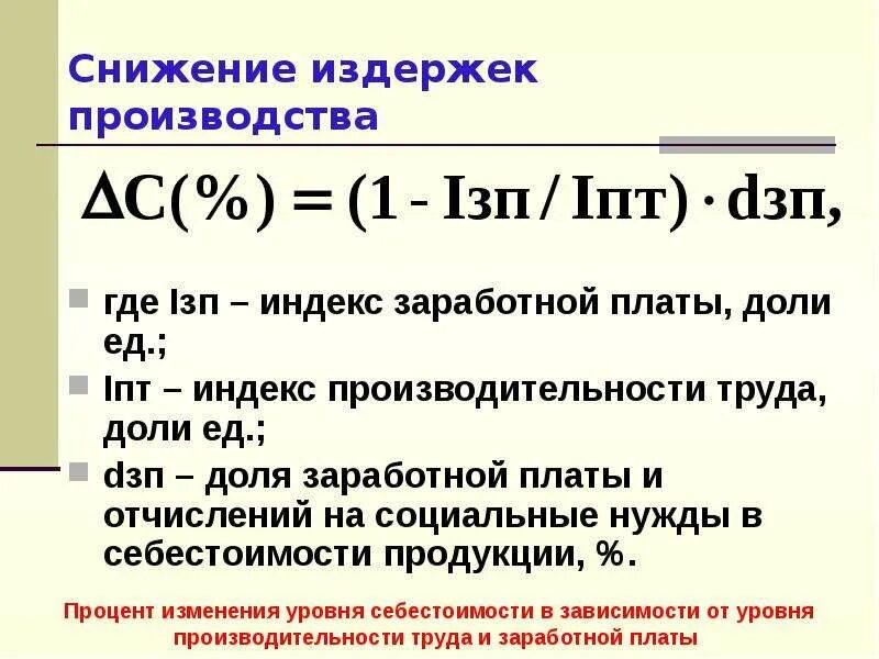 Изменение себестоимости за счет роста производительности труда.