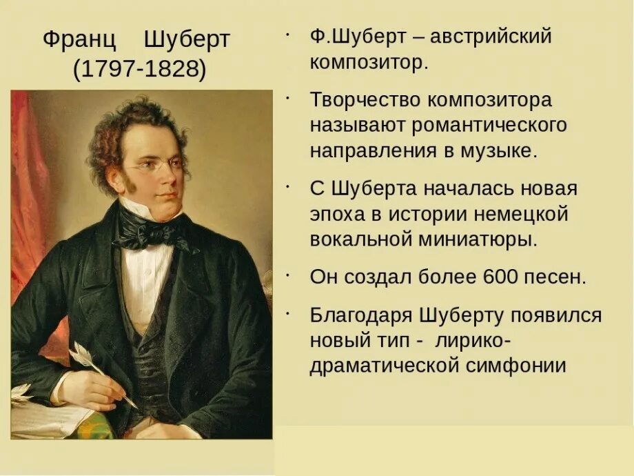 Вокальные шуберта. Сообщение о творчестве ф Шуберта. Сообщение о творчестве Франца Шуберта. Сообщение о Франце Шуберте.