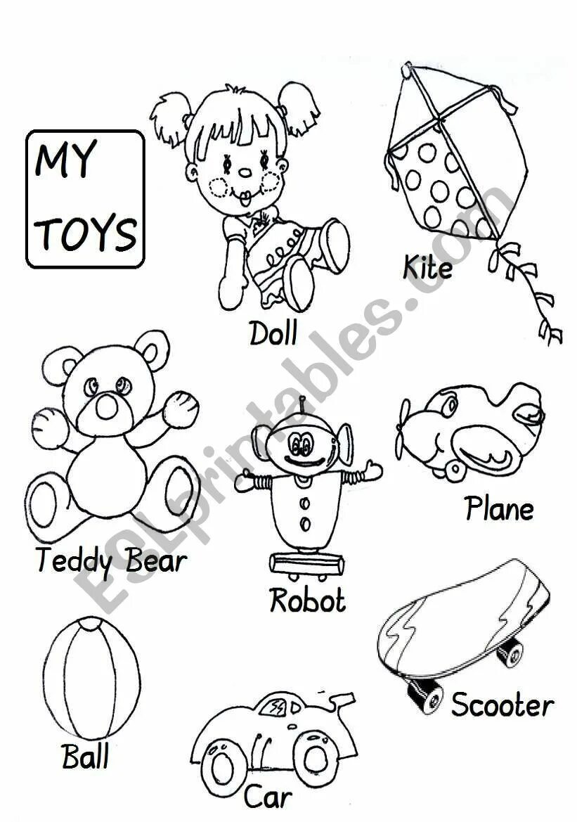 My toys на английском. Раскраска игрушки на английском языке. Игрушки на английском. My toys and sports. Игрушки на английском раскраска.