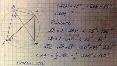 Четырехугольник вписан в окружность 75 35