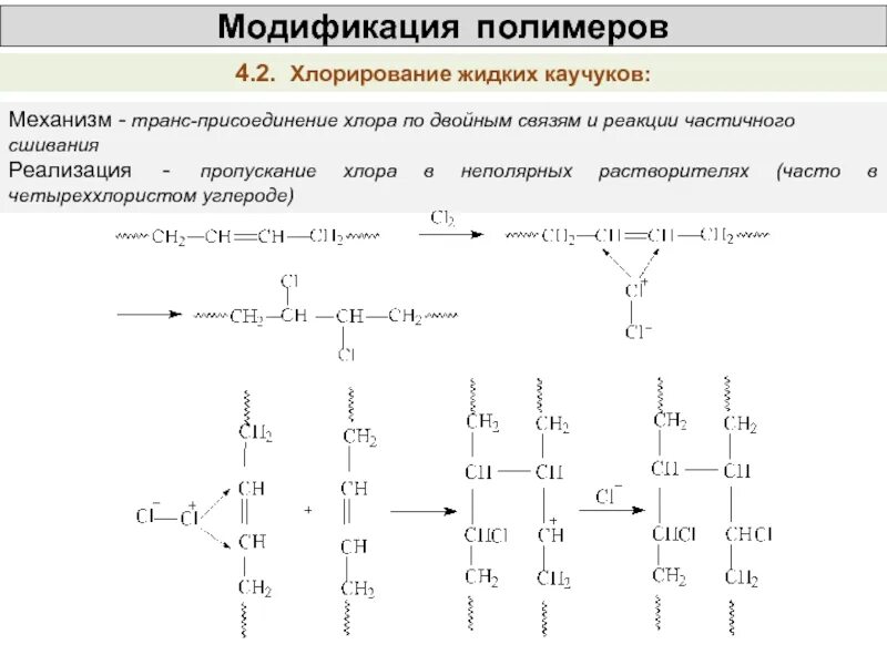 Модификация полимеров. Модифицированные полимеры. Модифицирование полимеров. Присоединение хлорирование. Полное хлорирование