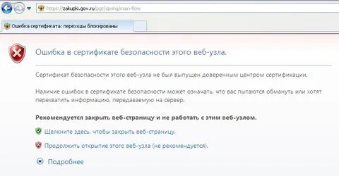 Ошибка в сертификате этого узла