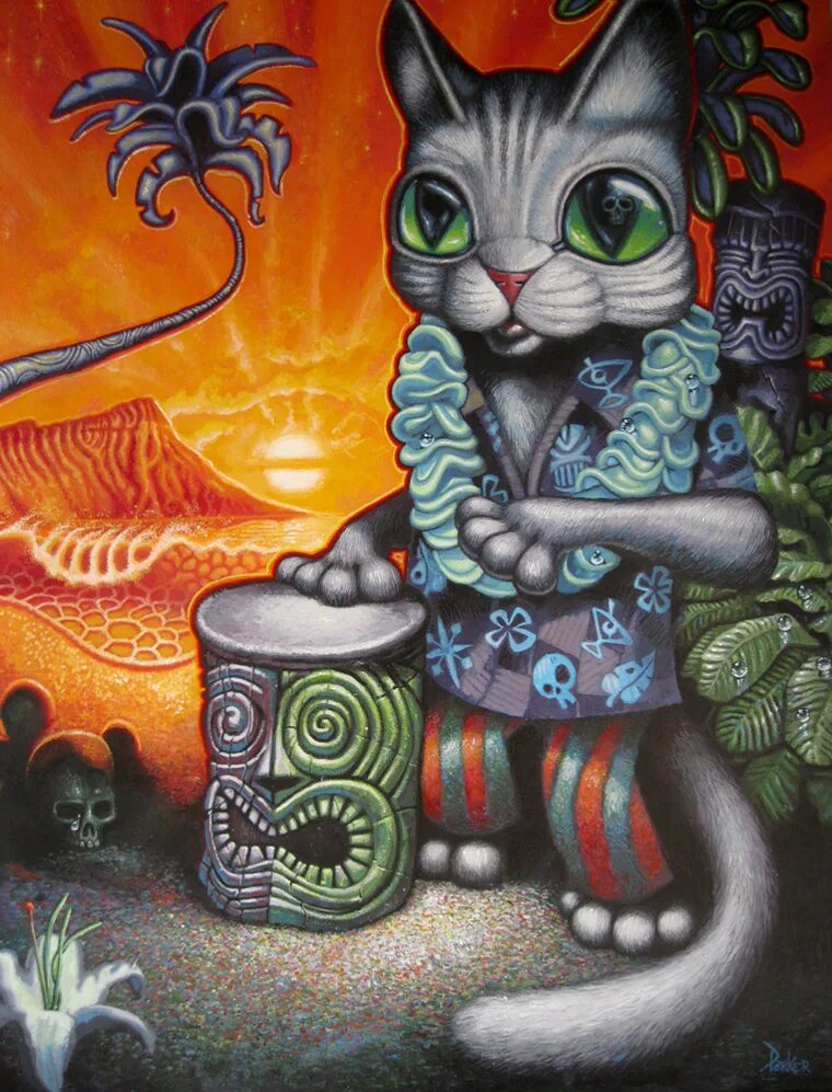 Тики кэт. Кот с бонгом. Мистериус коты. Гавайская кошка. Тики Тики кошка.