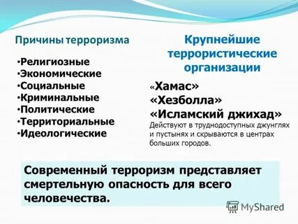 Причинами терроризма являются