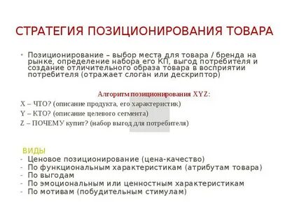 Стратегии позиционирования продукта