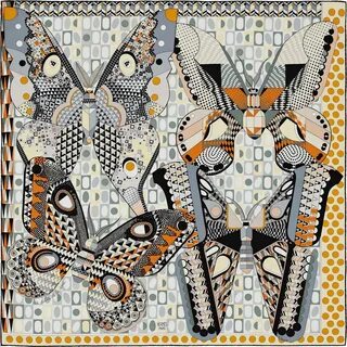 36" x 36" scarf Hermès Les Ailes de la Soie Butterfly Fashion, Fl...