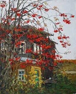 Картина домик с рябиной
