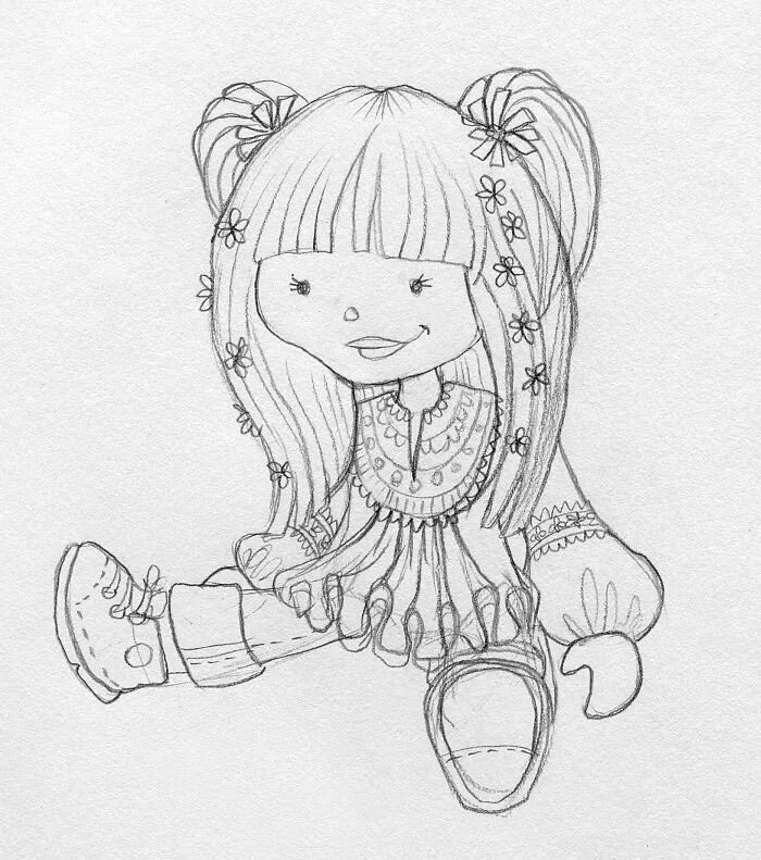 Кукла рисунок. Кукла рисунок карандашом. Зарисовка куклы. Кукла раскраска для детей. Легкий рисунок куклы