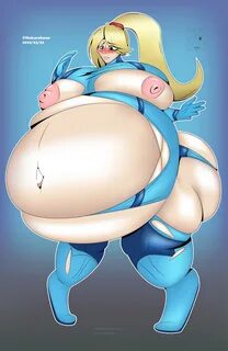 samus aran, metroid, 1girls, belly, big belly, big breasts, blonde hair, br...