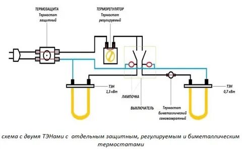 Схема подключения тэна с терморегулятором