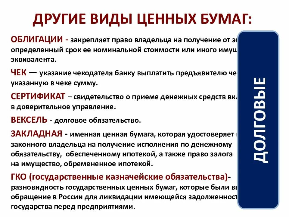 8 виды ценных бумаг