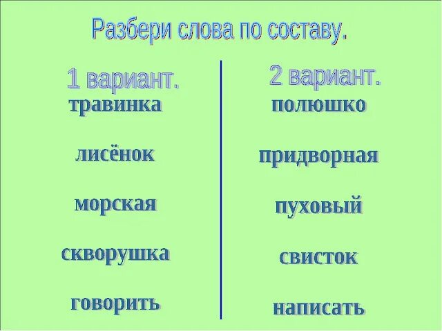 Разбери слова по составу 3 класс карточки