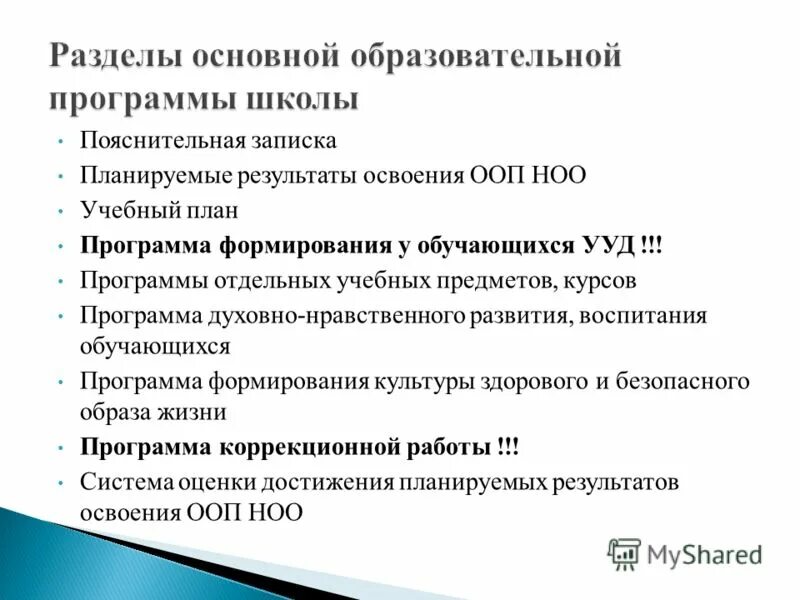 Разделы образовательной программы являются. Разделы основной общеобразовательной программы. Основные разделы ООП. Основные разделы образовательной программы. План основной школы общеобразовательной.