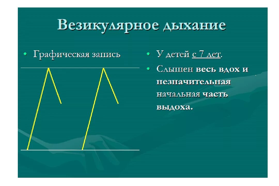 Графическая запись везикулярного дыхания. Физиологическое везикулярное дыхание. Типы дыхания везикулярное пуэрильное. Физиологические варианты везикулярного дыхания.