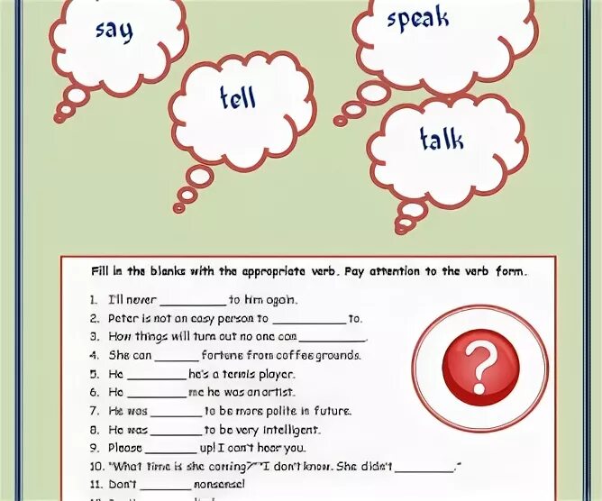 Said fill. Различия say tell talk speak. Say tell speak talk упражнения. Разница глаголов say tell speak talk. Say tell упражнения.