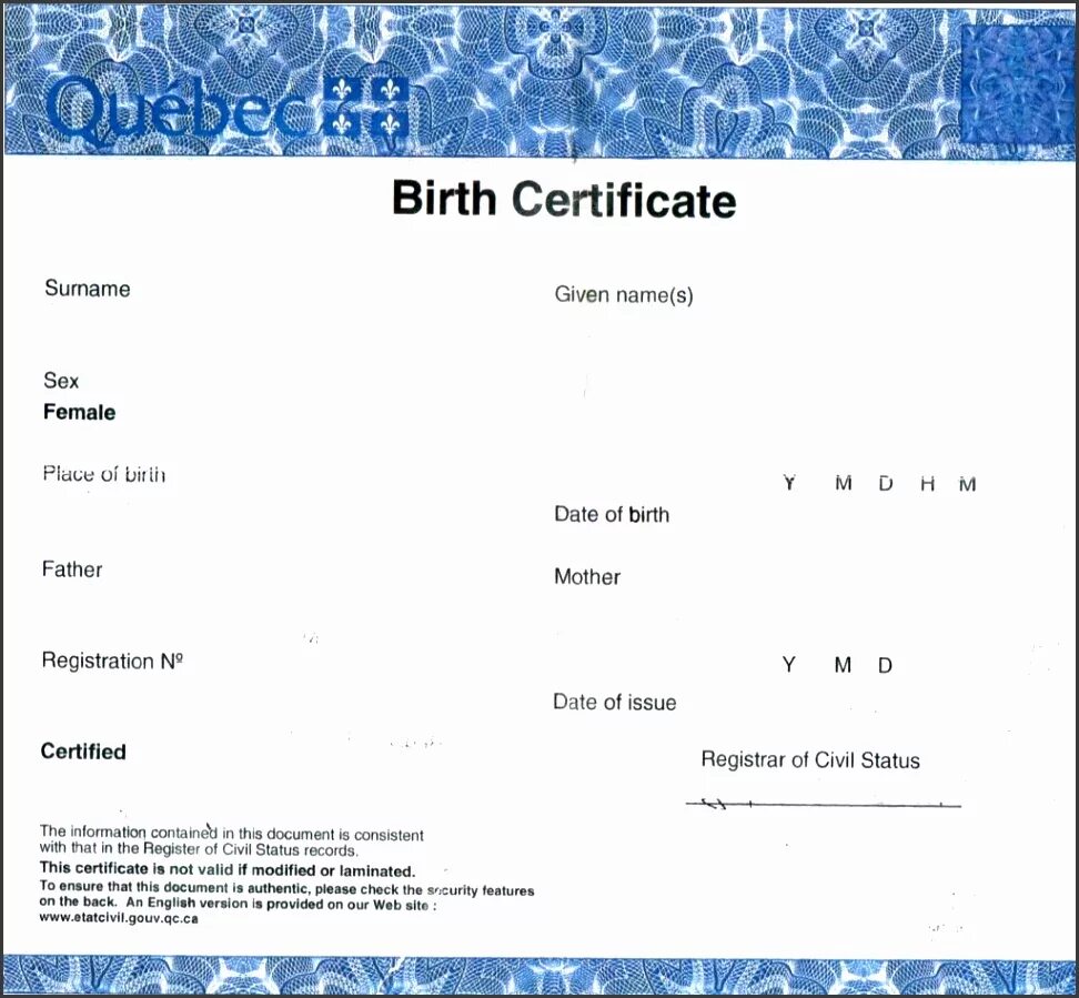 Birth Certificate. Birth Certificate example. Birth Certificate Sample. Канадское свидетельство о рождении.