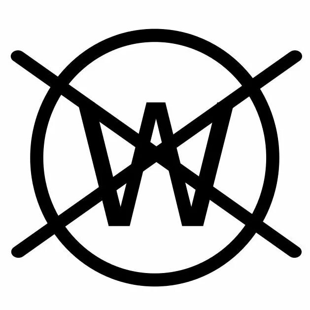 Символ перечеркнутый w. Зачеркнутое w в круге. Перечёркнутый круг символ на одежде. Кружок перечеркнутый крестиком на одежде.