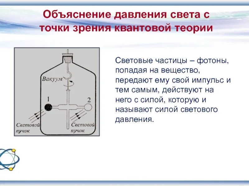 Давление света на газы. Световое давление. химическое давление света.