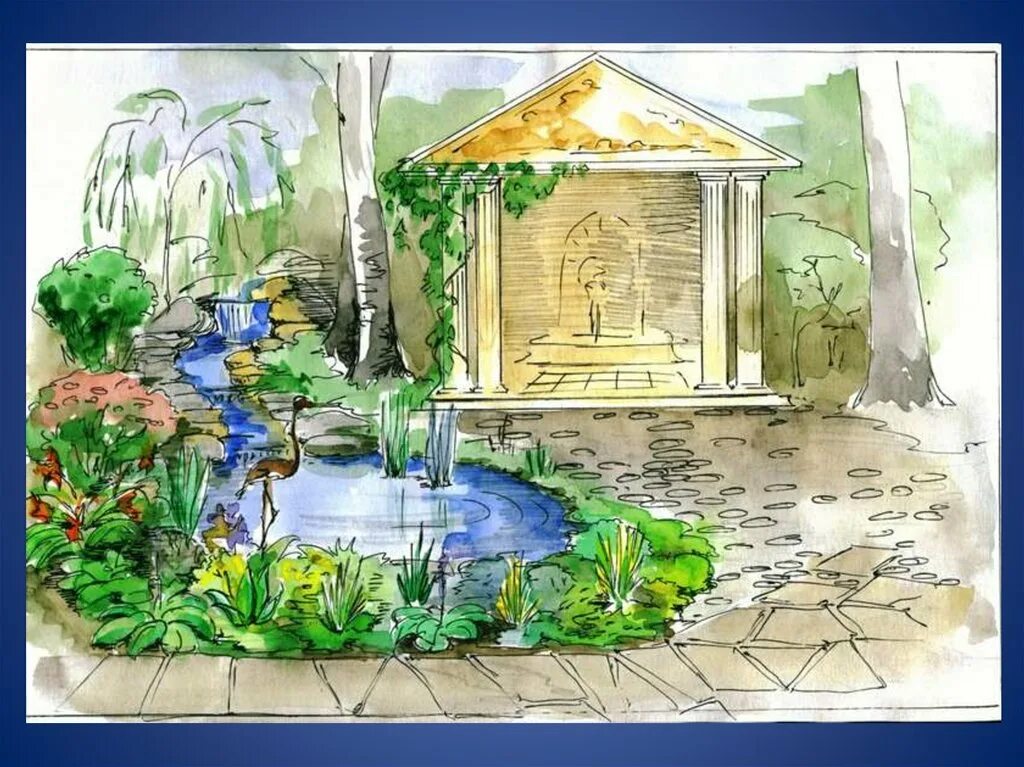 Живописный набросок сада. Ландшафтный дизайн рисовать. Дизайн сада изо. Ландшафт рисунок. Ландшафтный дизайн рисовать.