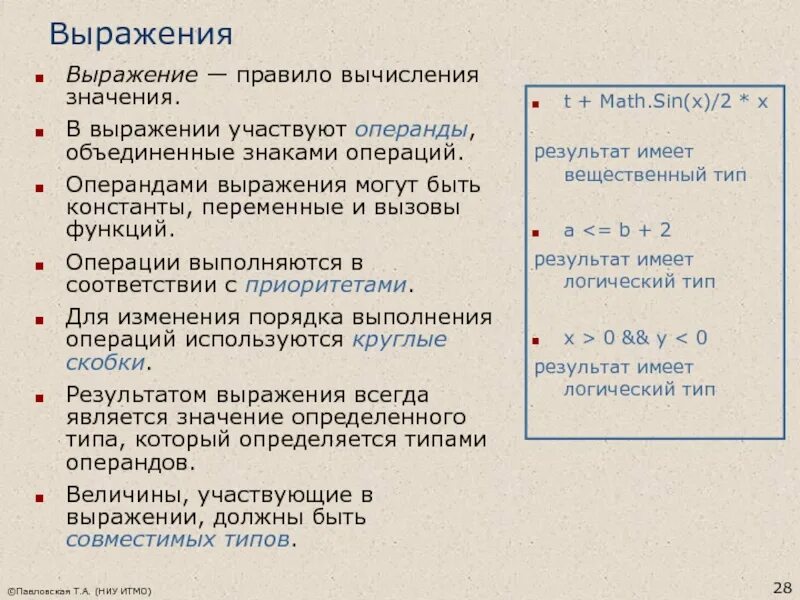 Выражения. Операнды. Знаки операций.. Порядок вычисления операндов. Что такое выражение, операция, операнд?. Операнд выражения.