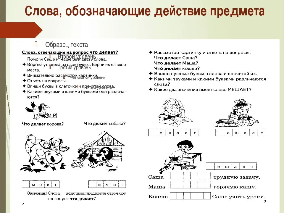 Конспект урока 1 класс текст предложение. Слова обозначающие действие предмета. Слова обозначающие предмет задания. Слова действия задания. Слова действия задания для дошкольников.