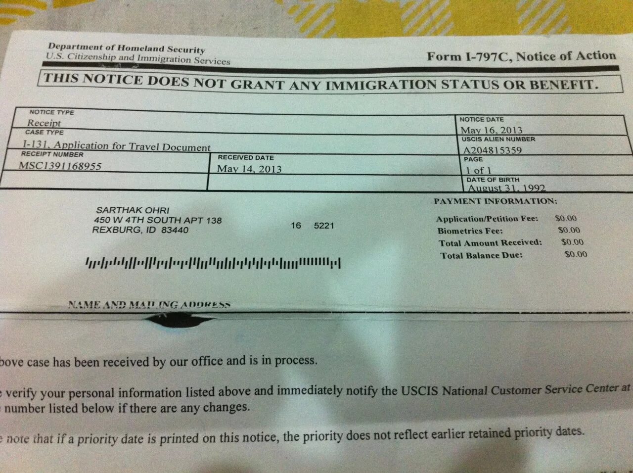Amount received