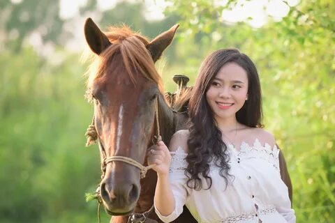 Phone wallpaper: Smile, Horse, Brunette, Model, Women, Asian, Brown Eyes, W...