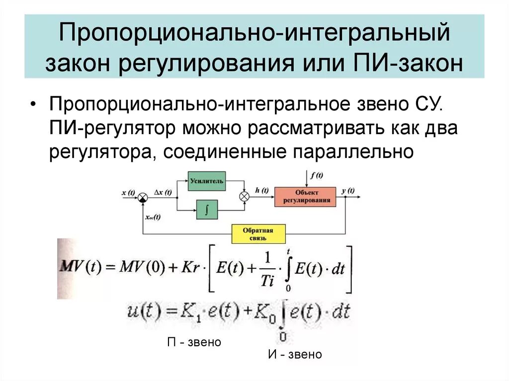 Интегральные действия. Пи закон регулирования формула. Передаточная функция интегрального регулятора. Пропорционально интегральный регулятор схема. Интегральный регулятор (и – регулятор) передаточная функция.