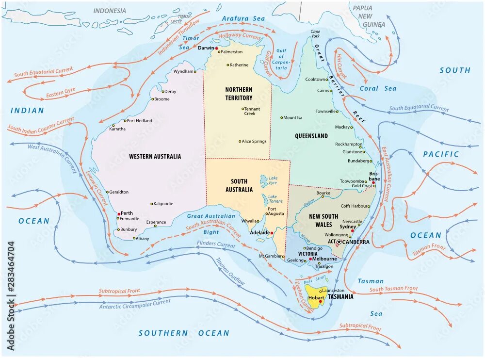 Направление течений австралии. Течения Австралии. Теплые течения Австралии. Восточно австралийское течение на карте Австралии.