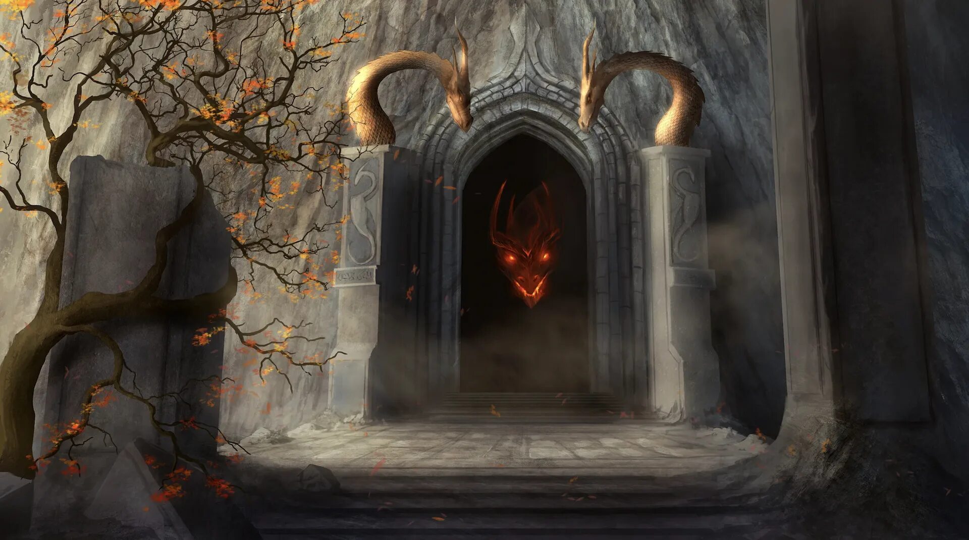 разрушенный мир фэнтези. могила кирена айон. копи мории властелин колец. локация врата. фэнтези культ алтарь лавкрафт.