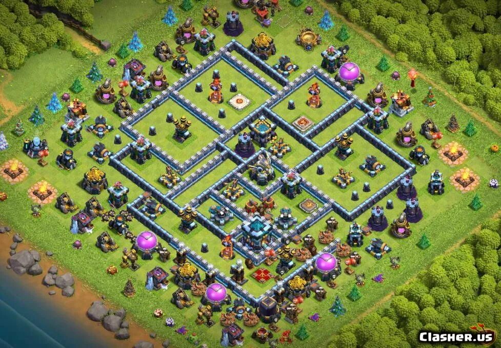 13 тх clash of clans. 13 Ратуша в Clash of Clans. Clash of Clans 13 ТХ расстановка. Планировка для 14 ТХ В клеш оф кленс.