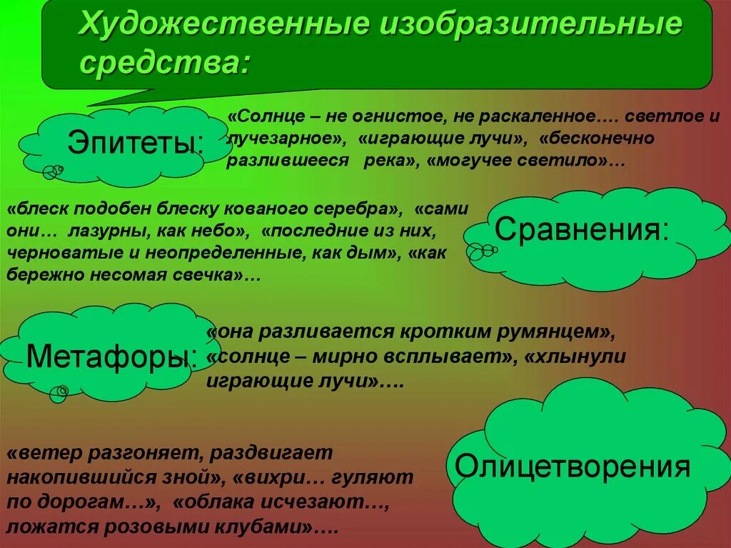 Эпитеты на лугу. Художественно изобразительные средства. Художественный Художественные средства. Олицетворение в произведении Бежин луг. Эпитеты и метафоры в Бежин луг.