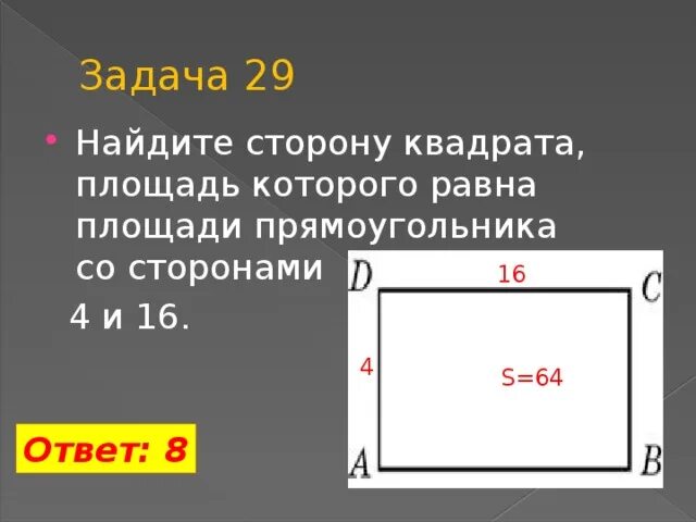 Площадь квадрата со стороной 16