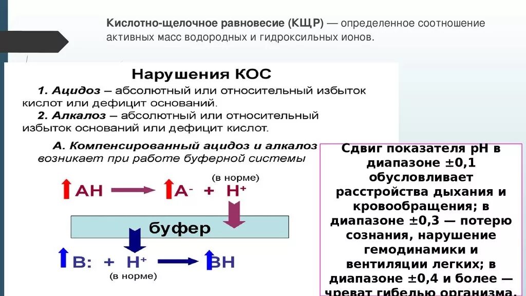 Компенсаторные реакции при сдвигах кислотно основного равновесия. Компенсаторные механизмы КЩР. Понятие о кислотно-щелочном равновесии. Смещение кислотно щелочного баланса.