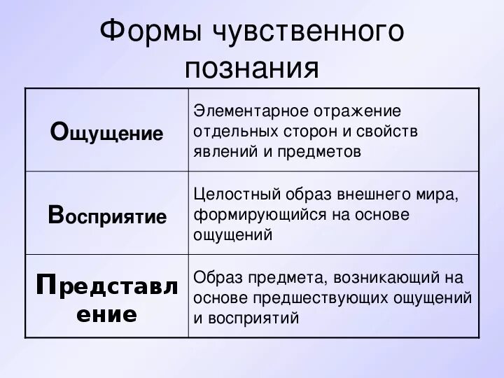 Чувственное познание ощущение восприятие